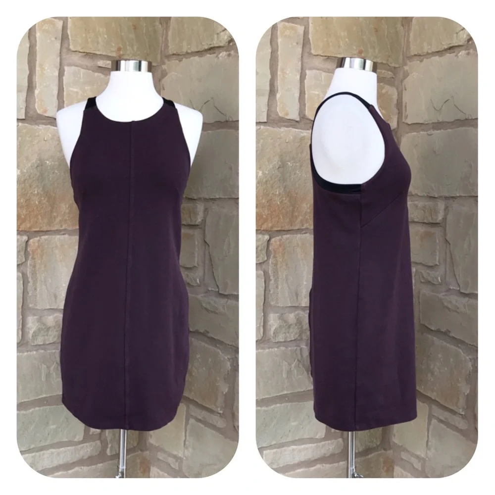 Athleta Plum Racerback Mini Dress with Black Trim